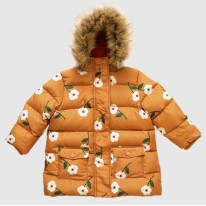 Pink Chicken Orange Floral Puffer Jacket